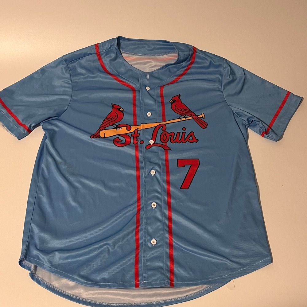 St. Louis Cardinals Peete 7 Baseball Jersey Powder Blue Mens Medium - Picture 1 of 6